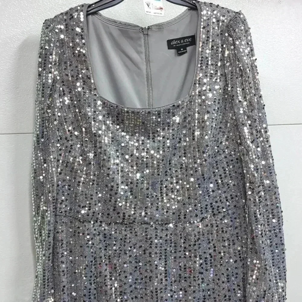 Alex & Eve Womens Puff Shoulder Long Sequins Dress size 16, m95 - Picture 4 of 8